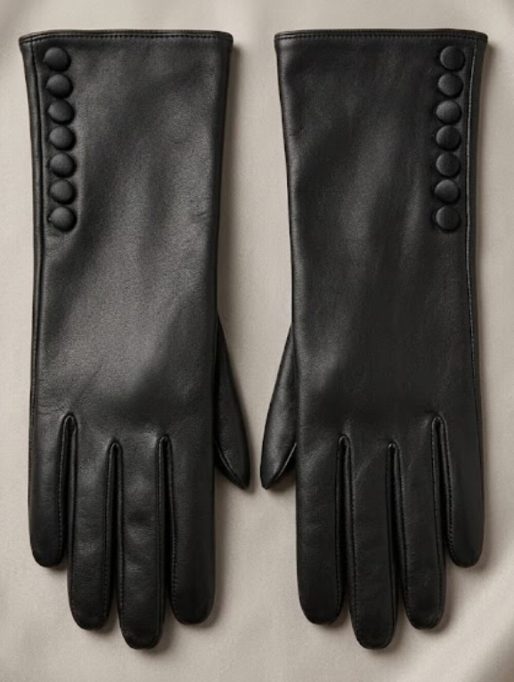 Women's Black Leather Dress Gloves with Button Detail (Sz S)